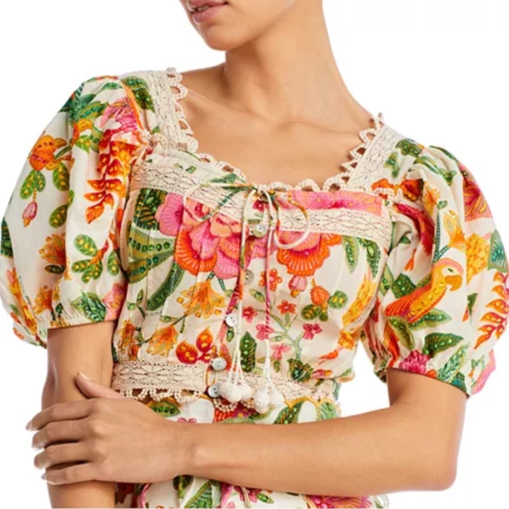 FARM Rio Macaw Bloom Cropped Blouse Lace Embroidery size Large